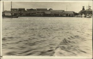 Guantanamo Bay Cuba Docks Bldgs From Harbor c1920 Real Photo Postcard