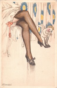 Art by Mauzan Lady's Feet Cupid Cherub on Shoe Glamour vintage postcard ...