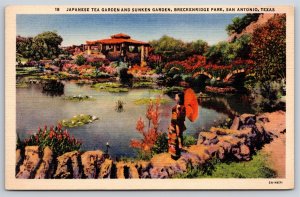 San Antonio Texas~Japanese Tea Garden Breckenridge Park~Vintage Linen Postcard