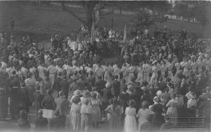 Man Speaking to Large Crowd of People~Arnold Seiler (Liestal Switzerland) RPPC