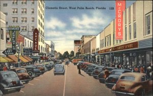 West Palm Beach Florida FL Street Scene Arcade c1940s Linen Postcard