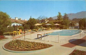 Arcadia California 1960s Postcard Eaton's Santa Anita Hotel Pool ROUTE 66