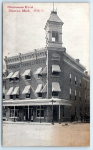 CLINTON, MI Michigan~ Street Scene CLINTONIAN HOTEL 1914 Lenawee County Postcard