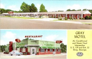 Gray, GA Georgia  GRAY MOTEL & RESTAURANT~CG Washburn ROADSIDE ca1950's Postcard