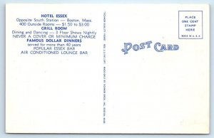 BOSTON, Massachusetts MA ~ Hotel Essex LOUNGE BAR ca 1940s Linen Postcard 