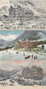 Skiing at Hotel National Adelboden 3x Old Switzerland Postcard s