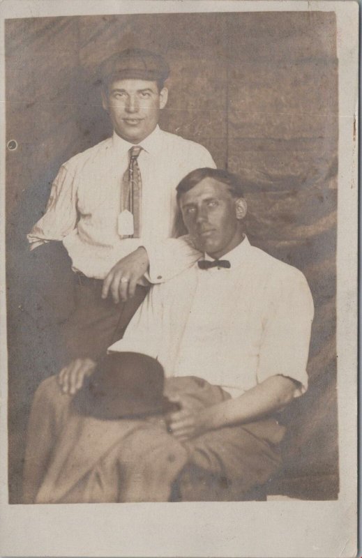 RPPC Postcard Men 1920's Holding Bowler Hat