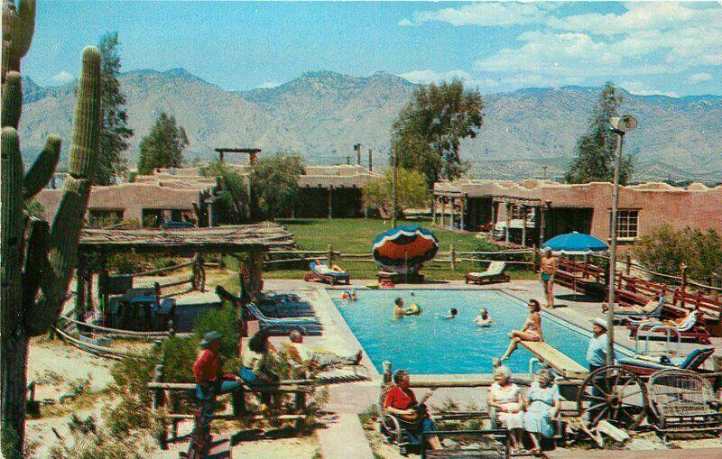 Barra Nada Ranch Lodge 1950s Postcard pool Tuscon Arizona Petley 3991 