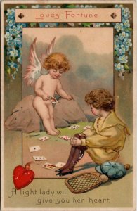 Valentines Cherub Dealing Cards Love Fortune 1909 Mobile Alabama Postcard V7