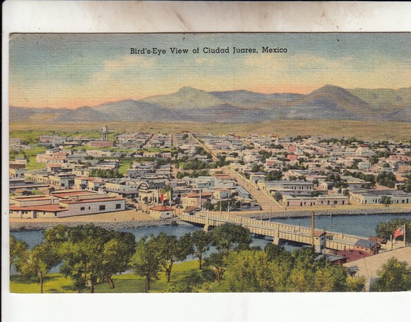 P1954 vintage postcard birds eye view of ciudad juarez mexico stamps date ?