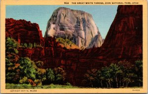 Vtg 1930s The Great White Throne Zion National Park Utah Linen Postcard