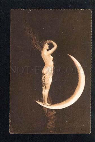 043255 NUDE WITCH dancing on MOON vintage PC
