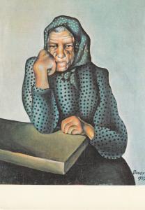 Art painting postcard KONSTANTIN BAUER - Starost` (Starenka s podopretou rukou)
