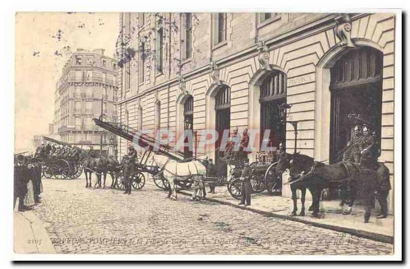 Firefighters from the city of Paris Old Postcard A departure for the heat of ...