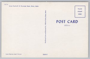 Union Pacific RR Passenger Depot~Giant Clock Tower~Trees On Hill Below~ID~Vtg PC