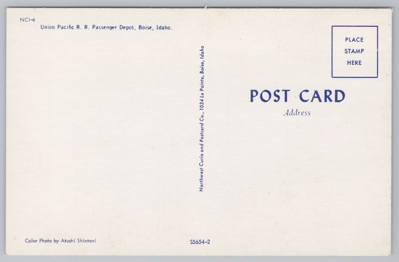 Union Pacific RR Passenger Depot~Giant Clock Tower~Trees On Hill Below~ID~Vtg PC