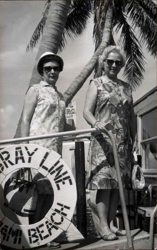 Women Tourists Gray Line Miami Beach Real Photo Postcard