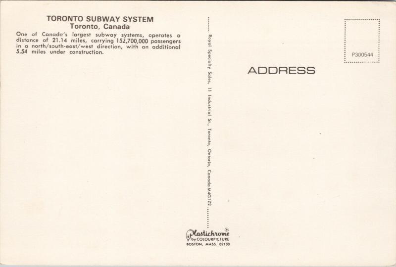 The Toronto Subway System Toronto Ontario ON Unused Vintage Postcard D55