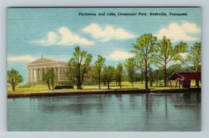 Nashville TN, Parthenon And Lake, Centennial Park, Linen Tennessee Postcard