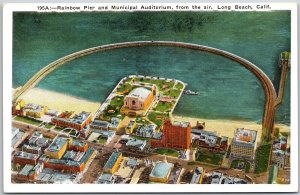 Long Beach CA-California, Rainbow Pier & Municipal Auditorium , Airview Postcard