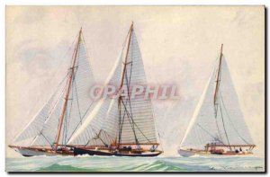 Postcard Old Boat Illustrator Haffner racing yachts