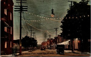 Postcard ON Niagara Falls Erie Avenue at Night Streetcar Old Car ~1910 M63