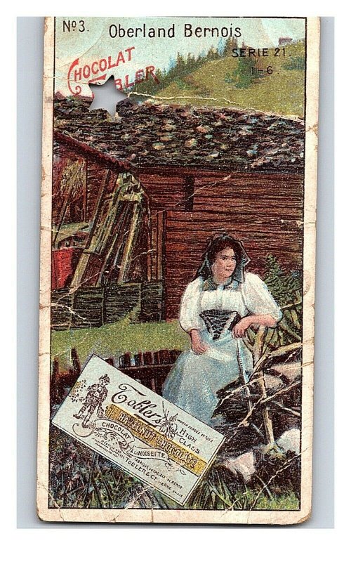 Vintage 1890's Victorian Trade Card Toblerone Swiss Chocolate - Cute Woman Farm