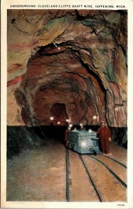 Postcard MI Ishpeming Underground Cleveland Cliffs Shaft Mine Interior ~1920 M53