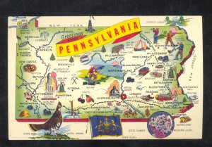 GREETINGS FROM PENNSYLVANIA STATE MAP POSTCARD