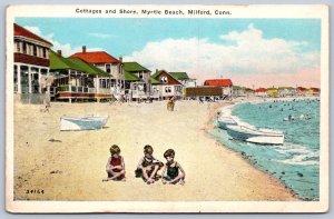 K44/ Milford Connecticut Postcard c1940 Cottages Myrtle Beach People 219