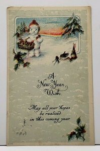 New Years Winter Scene Snowman Bunnies 1917 Salem Oregon Postcard F4