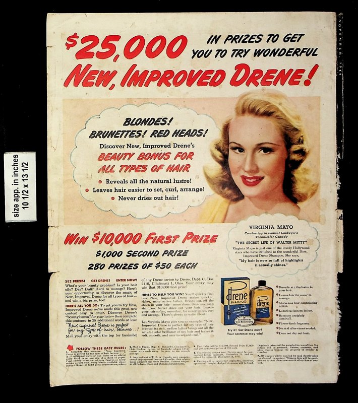 1947 New Improved Drene Hair Care Vintage Print Ad 21243