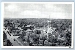 Carroll Iowa IA Postcard View Business Section Carroll County Court House c1940