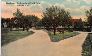 Woolworth Boulevard and Field Club, Omaha, Nebraska, Early Postcard