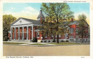 CULLMAN, AL Alabama   FIRST BAPTIST CHURCH   c1940's Curteich Linen Postcard