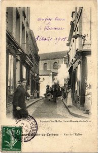 CPA AK St-ROMAIN-de-COLBOSC Rue de l'Eglise TRAM VAPEUR (977201)