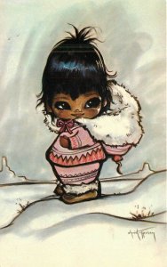 Canada Oodie Eskimo girl 1950s Postcard Art artist impression 22-8839