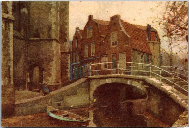 Postcard Netherlands Delft after a watercolor by J. Setelik