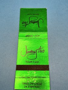 VINTAGE MATCHBOOK COVER Jimmy Two's South Lyon, Michigan MB156