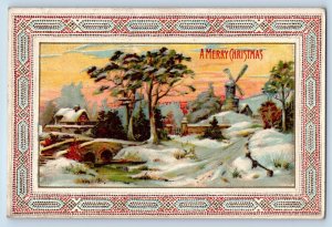 Hedgesville MO Postcard Christmas Windmill Houses Winter Scene Embossed RPO 1911