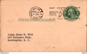 US Postal stationery 1c Washington 1947 to judge Hitt