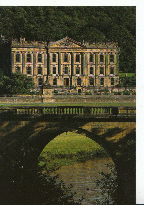 Derbyshire Postcard - View of The House and Bridge - Chatsworth - Ref TZ295