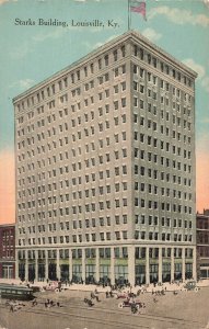 Vintage Starks Building Louisville KY Postcard Early Automobiles Streetcars