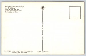 Newcastle Indiana~Bud Alexanders Cafeteria~Interior~Gift Shop~Sign~1950s PC