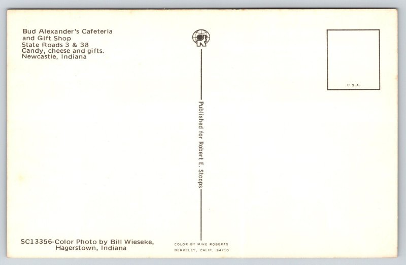 Newcastle Indiana~Bud Alexanders Cafeteria~Interior~Gift Shop~Sign~1950s PC