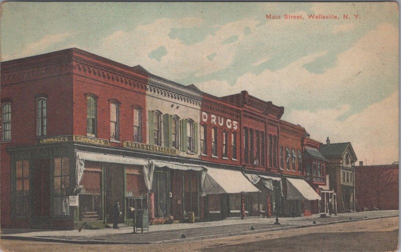 Postcard Main Street  Wellsville NY
