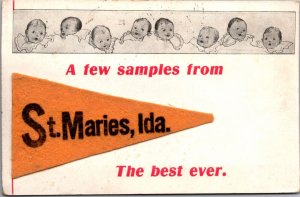 Postcard Felt Pennant Flag Travel Advertising Greetings Babies St. Maries, Idaho