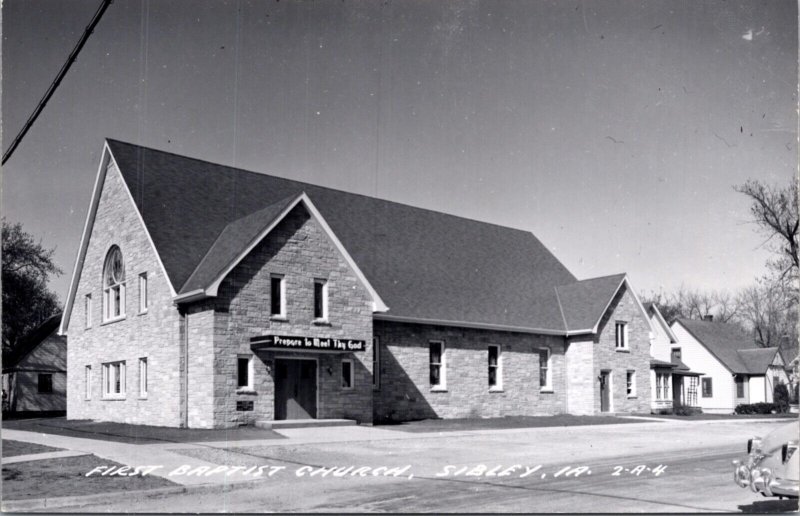 Real Photo Postcard First Baptist Church in Sibley, Iowa