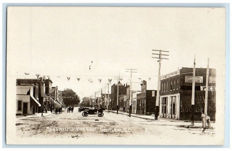 1916 Main Street Looking East Scotland South Dakota SD RPPC Photo Postcard