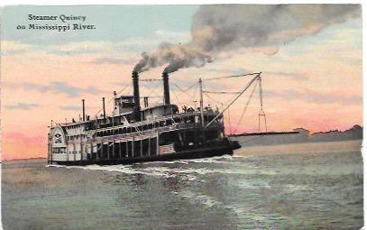 US. Unused penny post card.  Steamer Quincy on the Mississippi River.